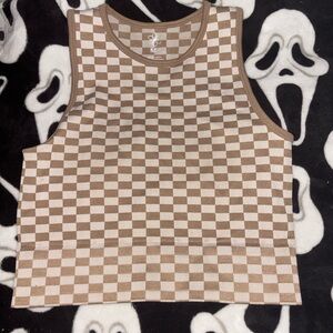 Aura Brown and White Checkered Tank Top